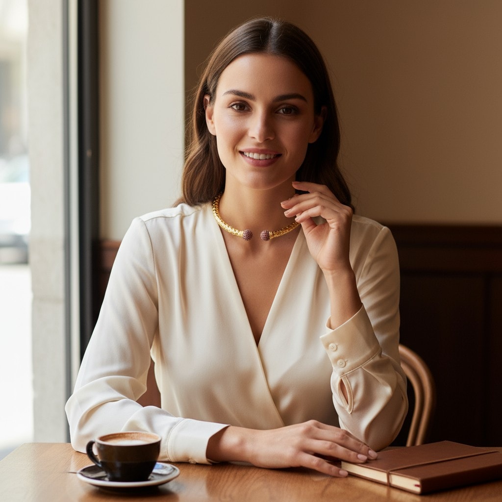 Altı Kaplamalı Zirkon Taşlı Top Choker - Fuşya