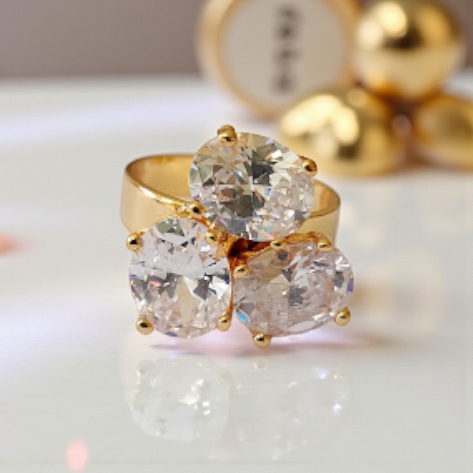 Oval Zircon Stone Gold Plated Ring