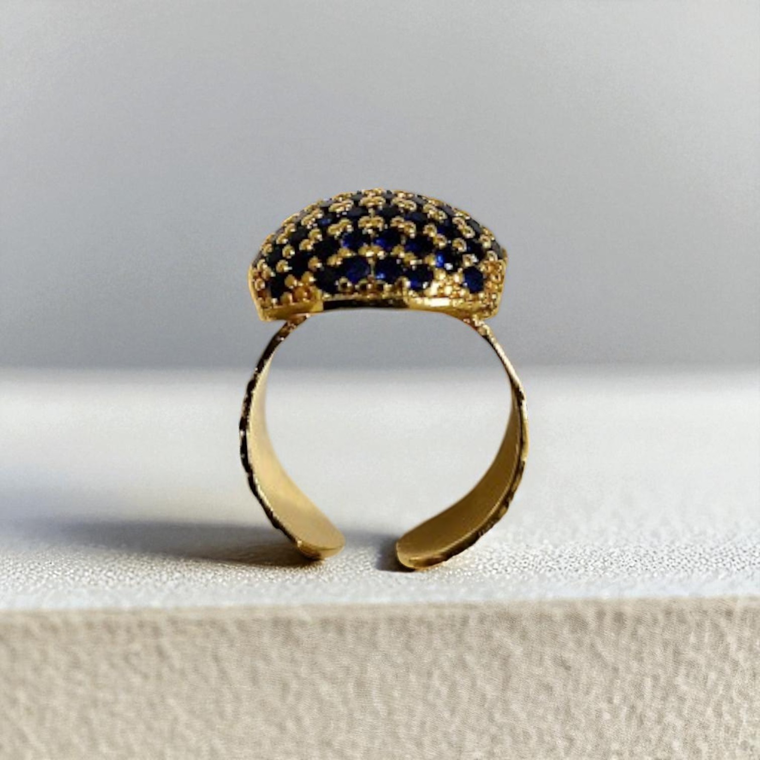 Gold Plated Zircon Stone Bombe Model Ring - Navy blue