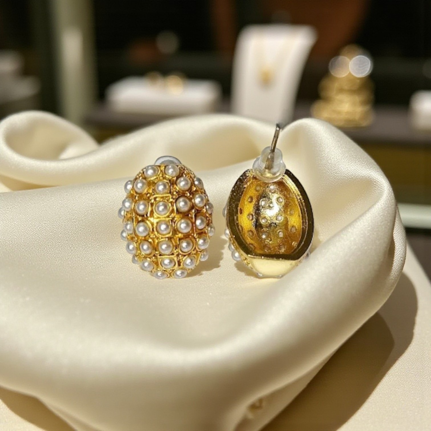 Gold Plated Dome Model Pearl Earrings