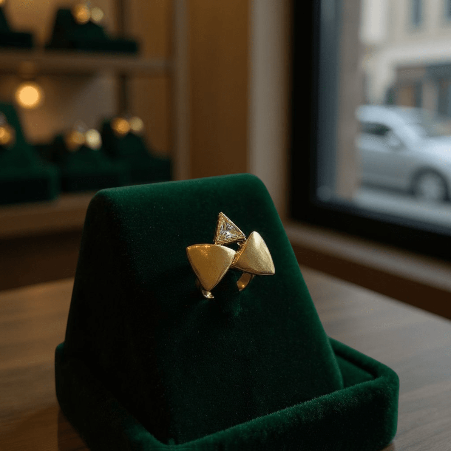 Gold Plated Triangle Zircon  Rings - Beyaz