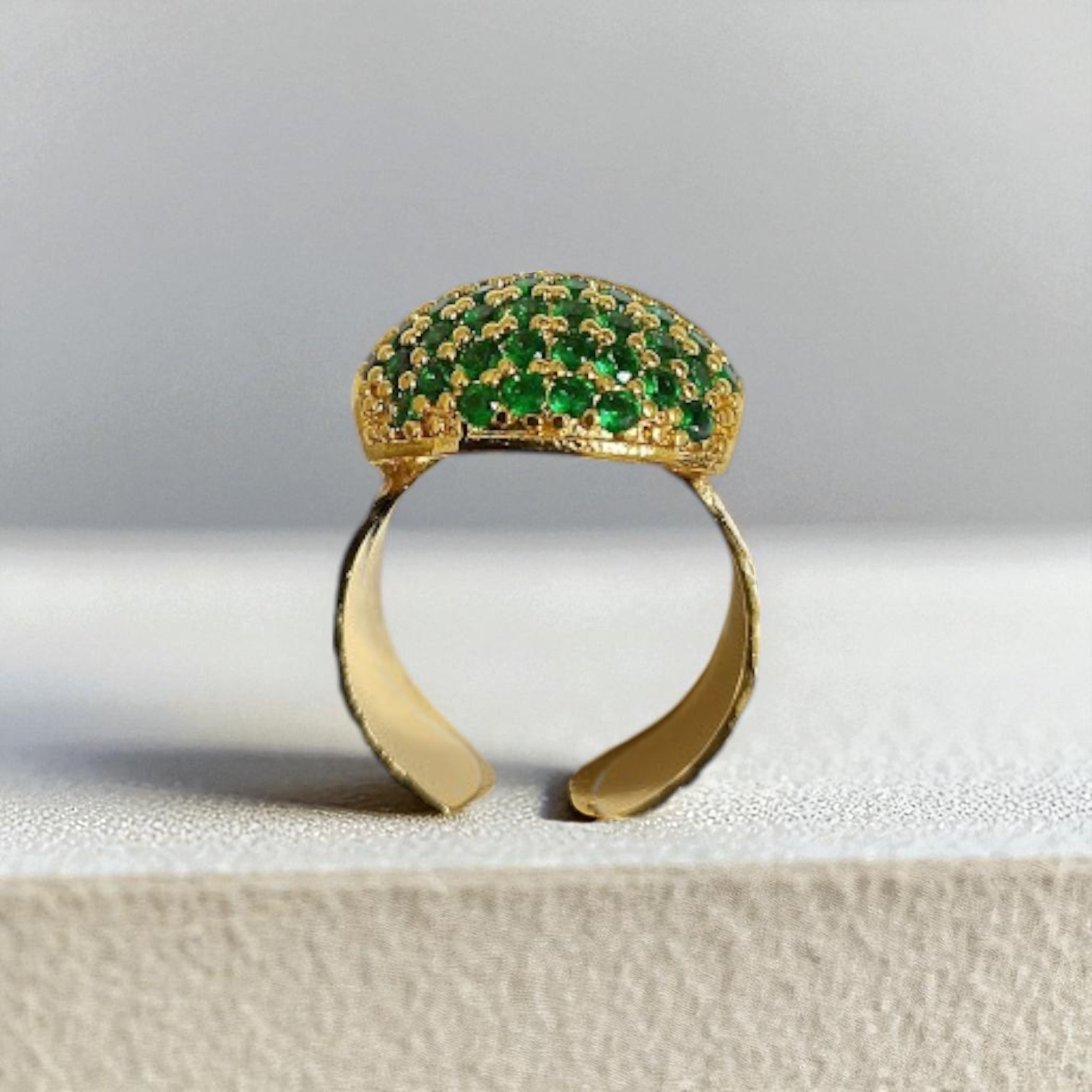 Gold Plated Zircon Stone Bombe Model Ring - Green