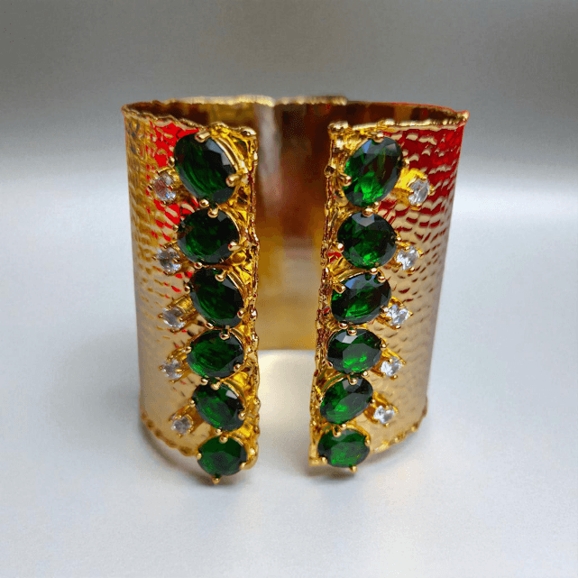 Gold Plated Zircon Drop Stone Cuff Set