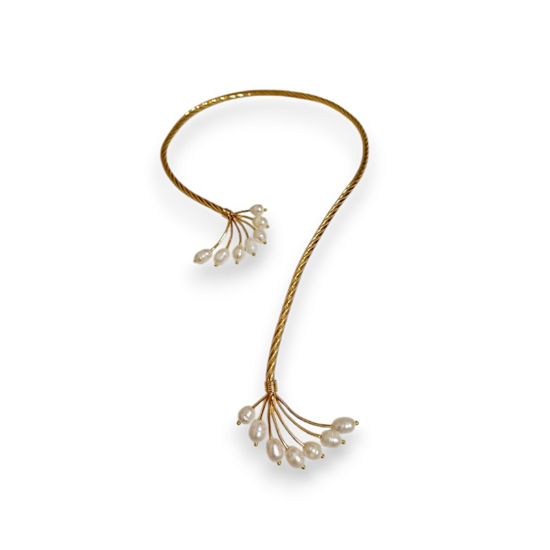 Gold Plated Natural Pearl Fan Model Set