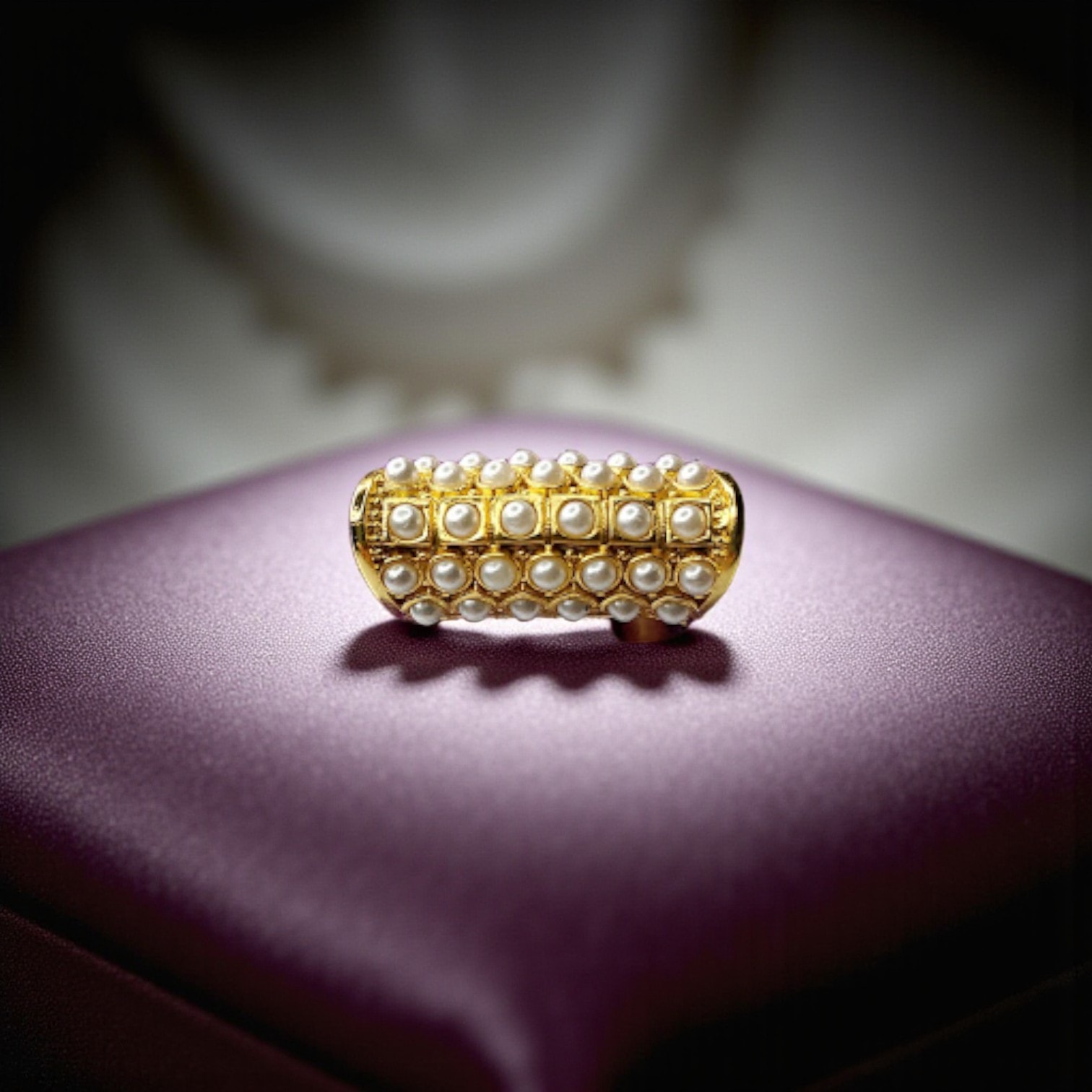 Gold Plated Pearl Bamboo Ring