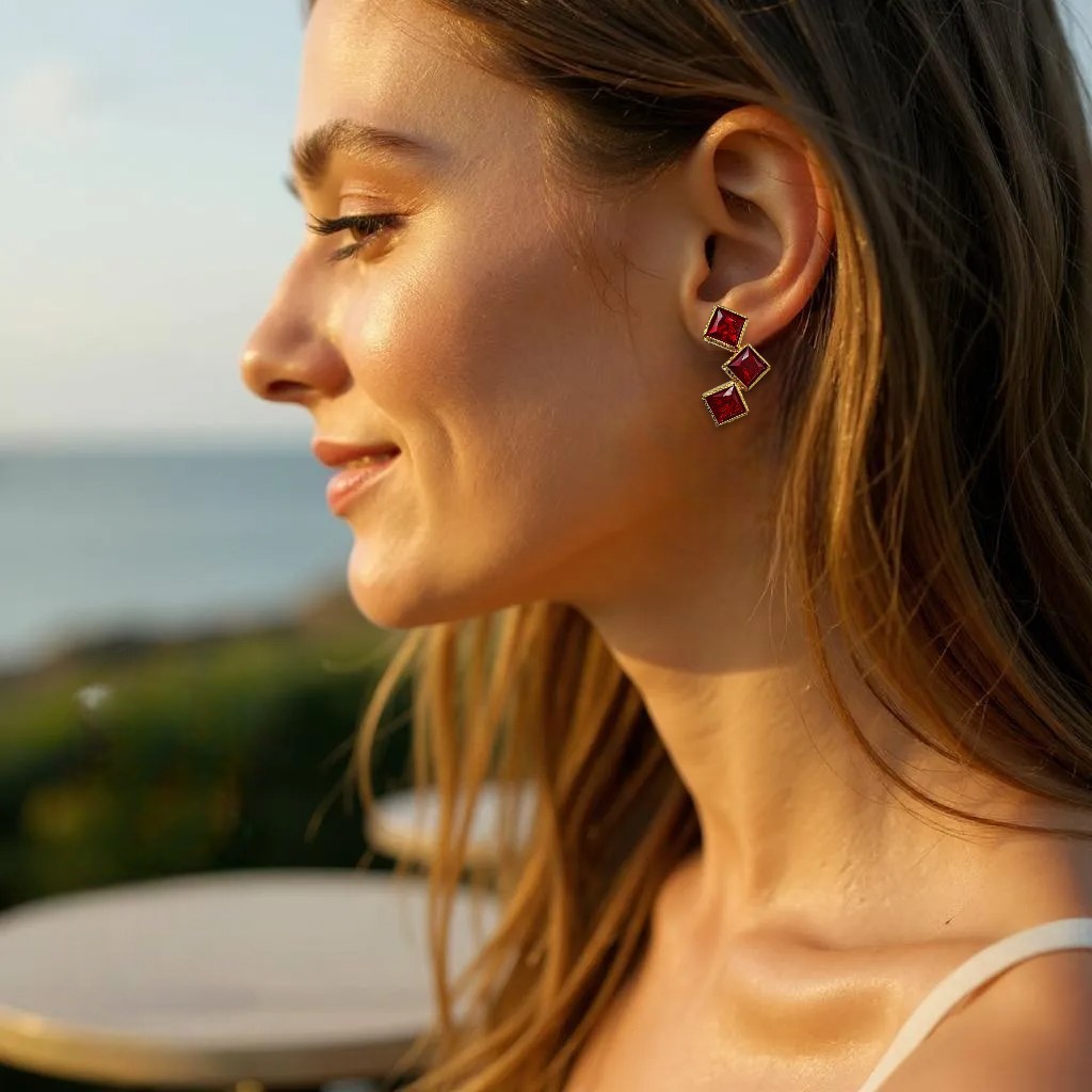 Gold Plated Square Zircon Stone Earrings