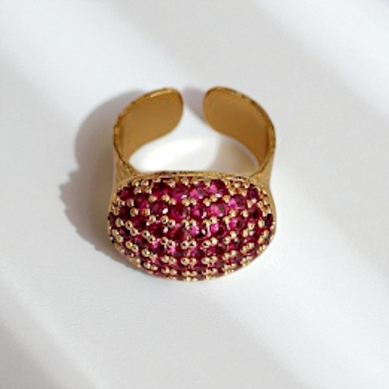 Gold Plated Zircon Stone Bombe Model Ring - Fuchsia