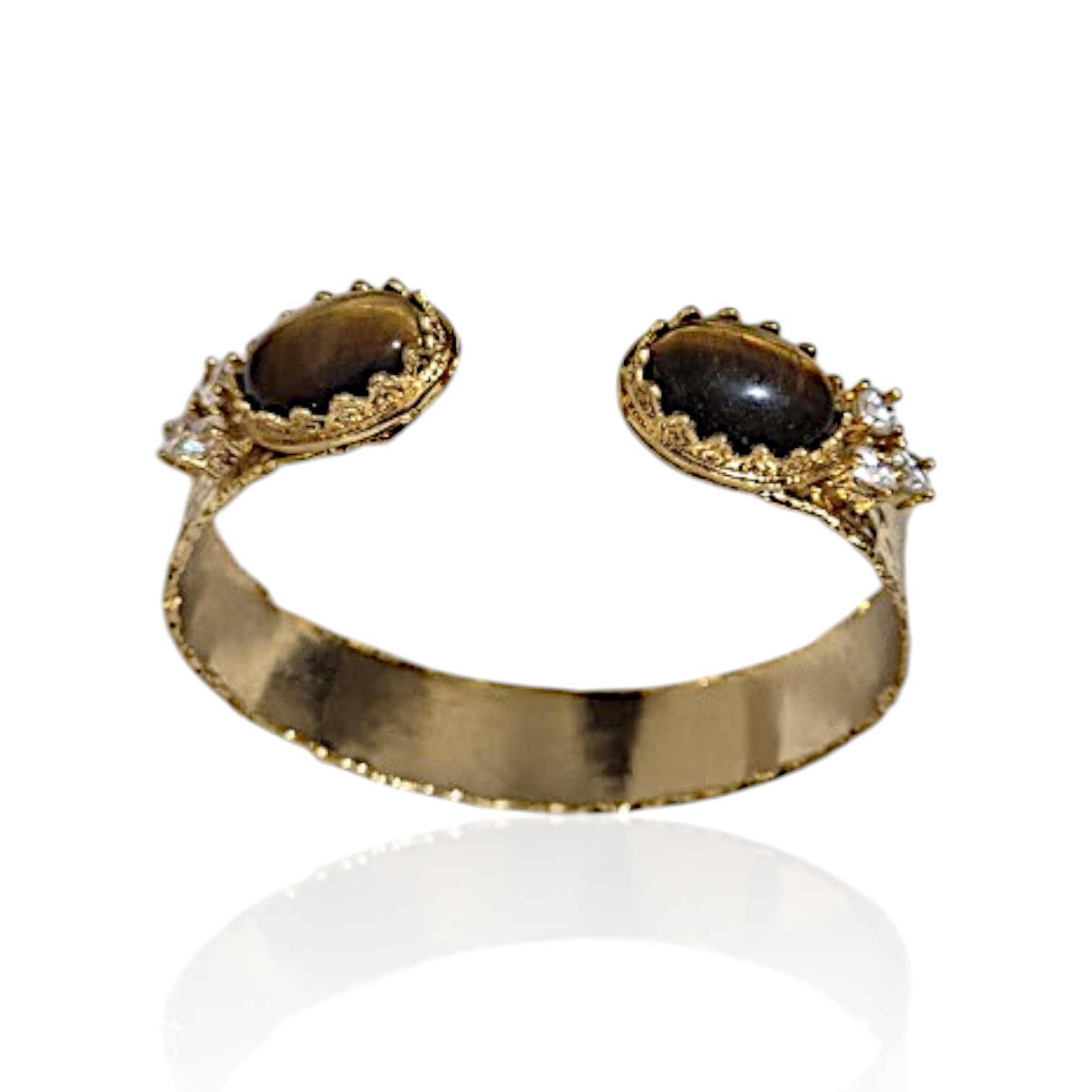 Gold Plated Natural Tiger Eye Stone Bracelet - Kahverenk