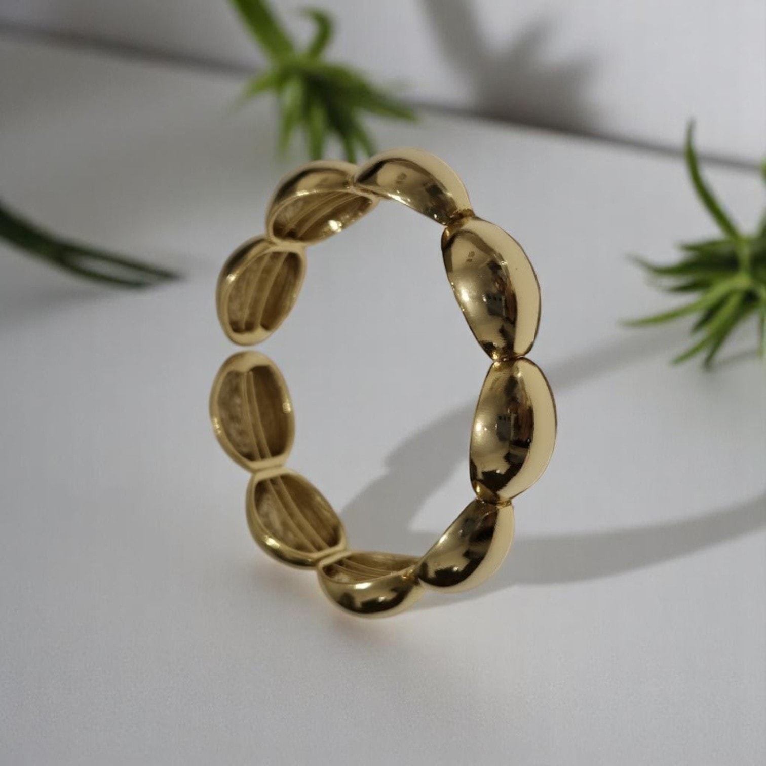 Gold Plated Polished Bombe Model Cuff Bracelet