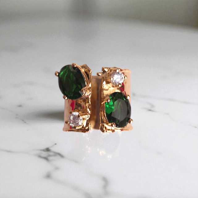 Gold Plated Zircon Drop Stone Cuff Set