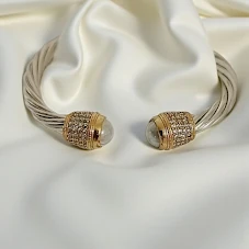 Altın Ve Gümüş Kaplamalı Huni Burgulu Zirkon Taşlı Bilezik - Beyaz incili