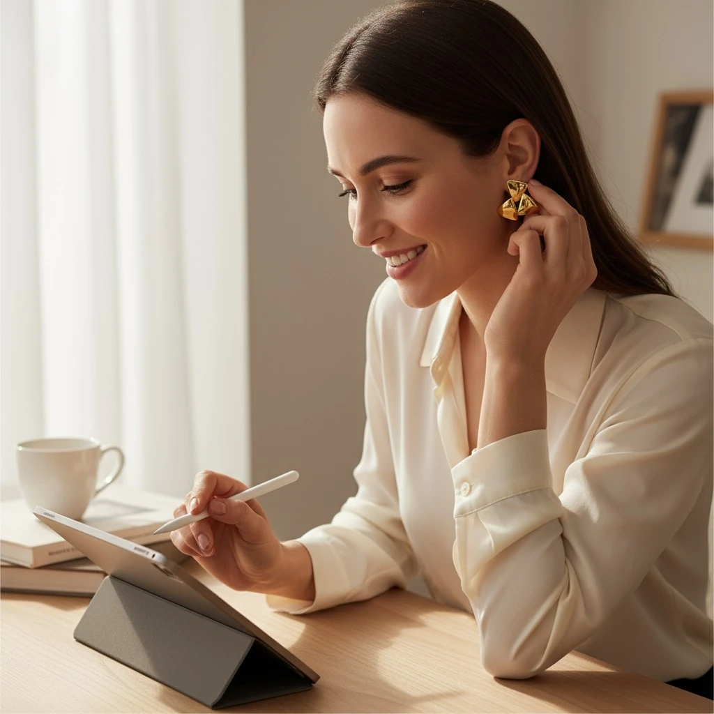 Altın Kaplamalı Üçgen Şık Küpe