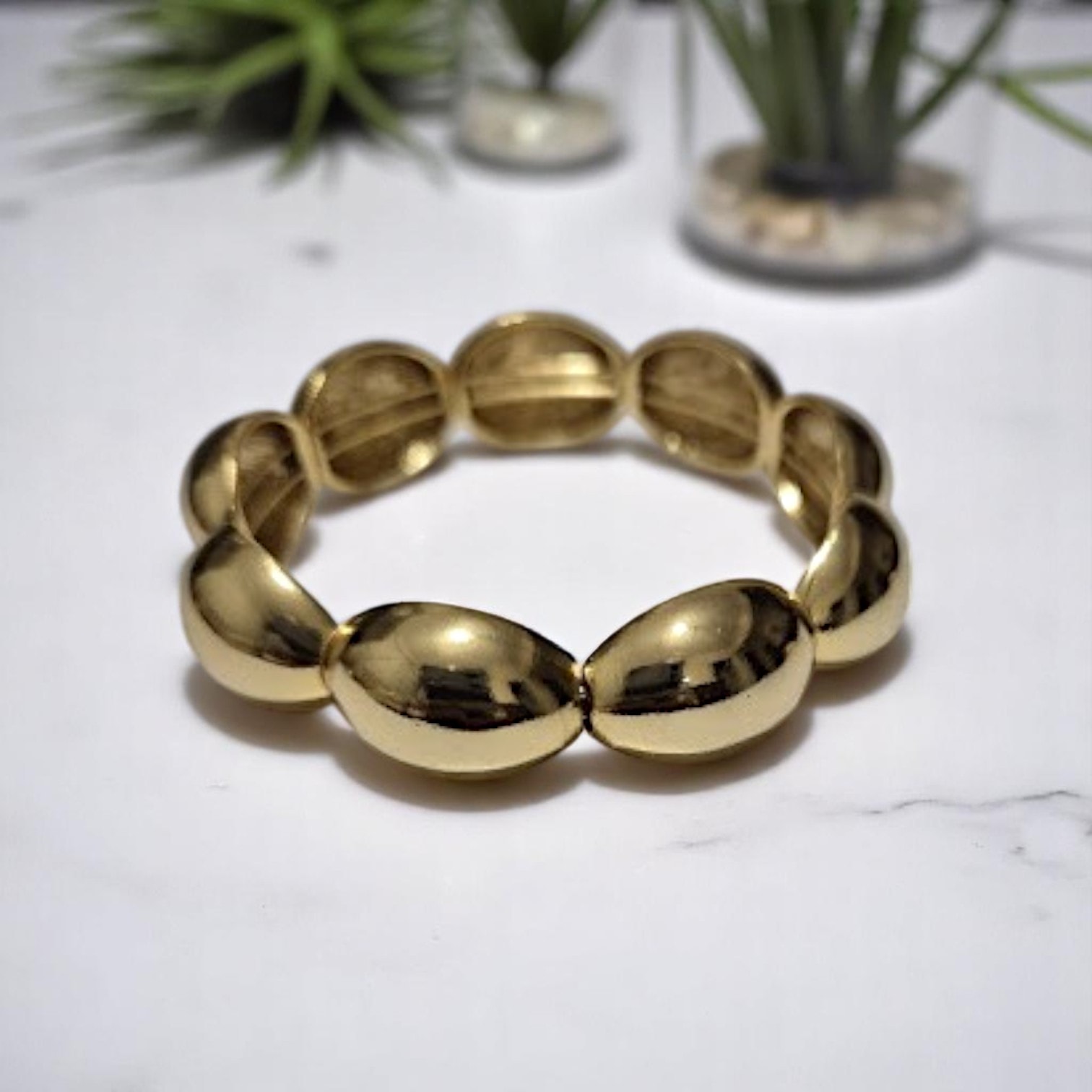 Gold Plated Polished Bombe Model Cuff Bracelet