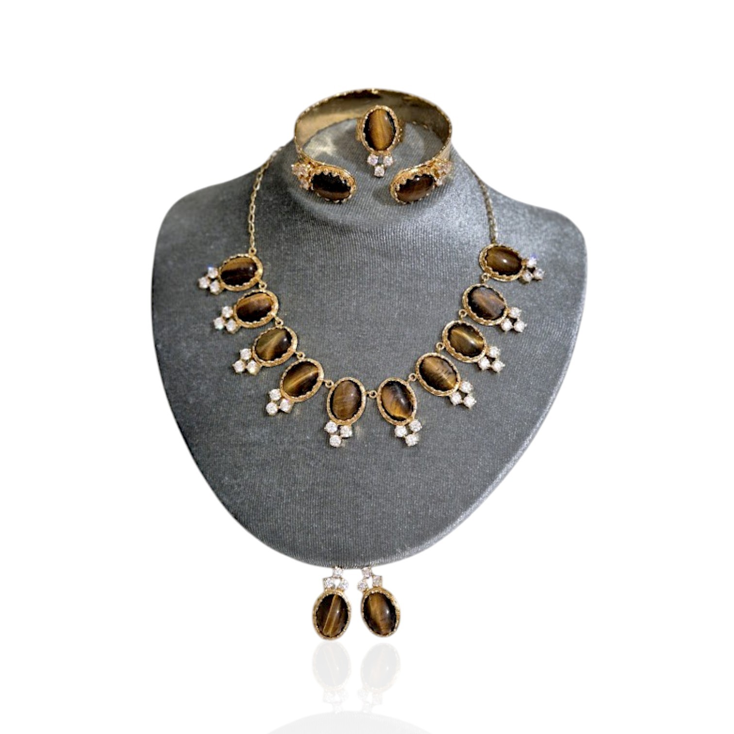 Gold Plated Tiger Eye Set - Kahverenk