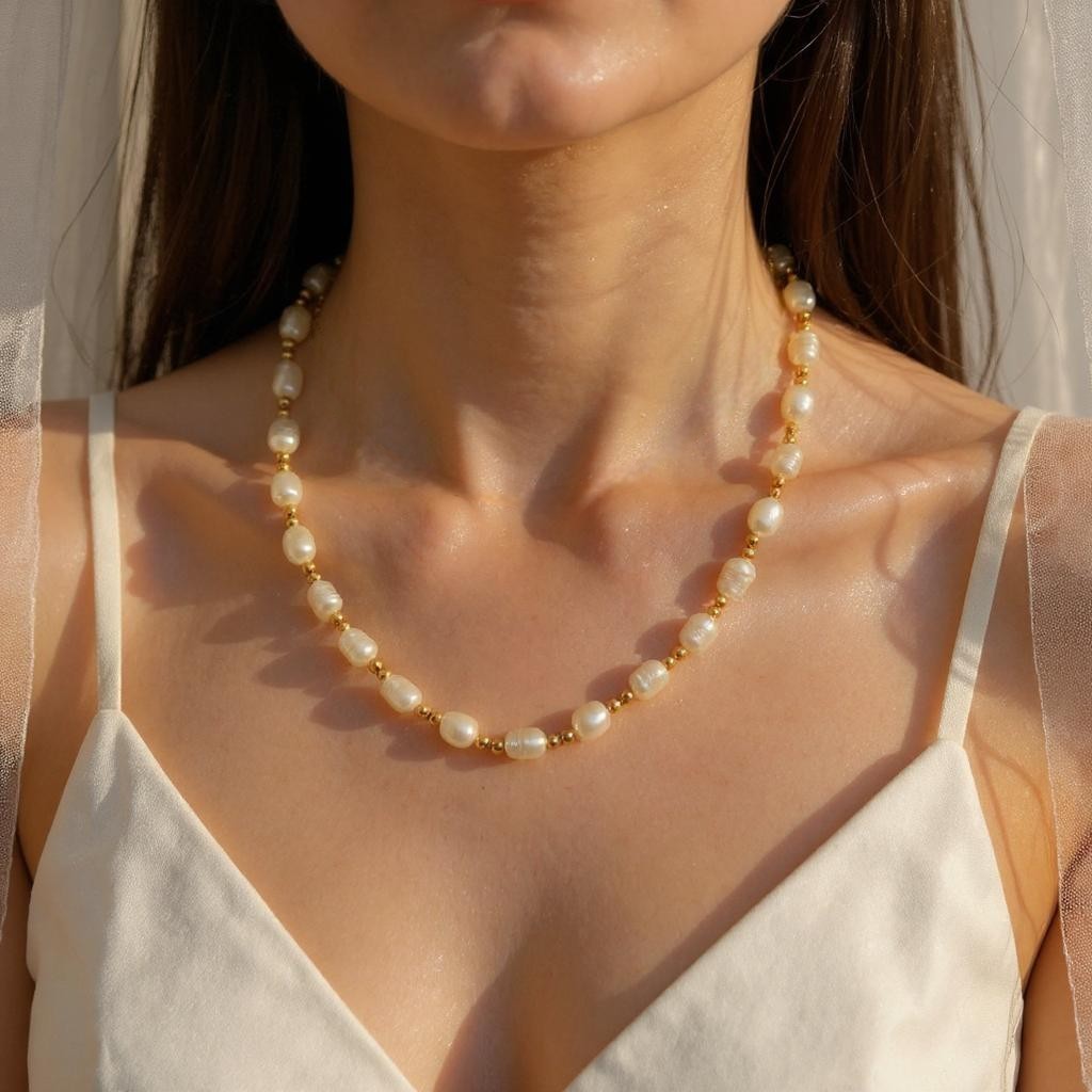 Natural Pearl Necklace Made with Premium-Quality Materials - Altın renk