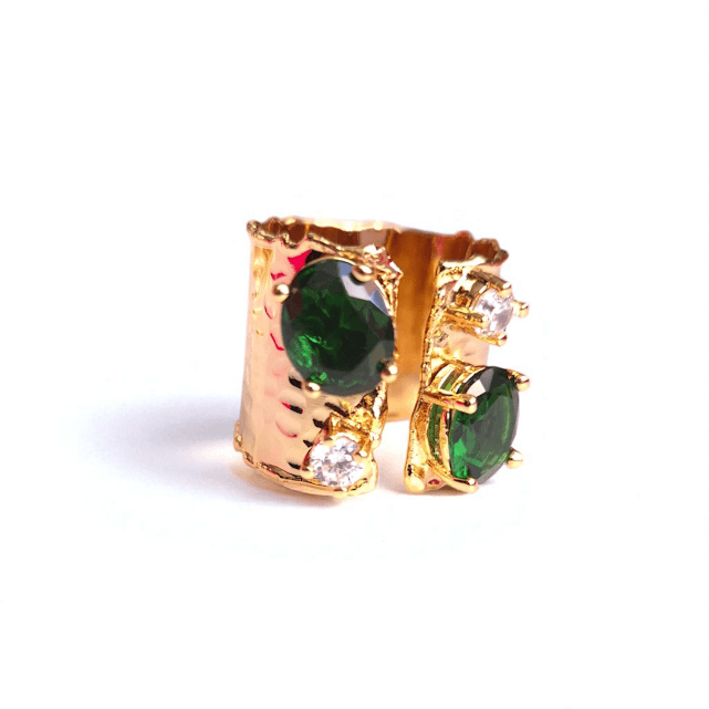 Gold Plated Zircon Drop Stone Cuff Set