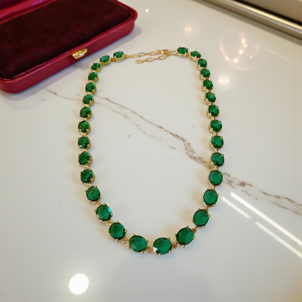 Zirkon Taşlı Choker - Yeşil