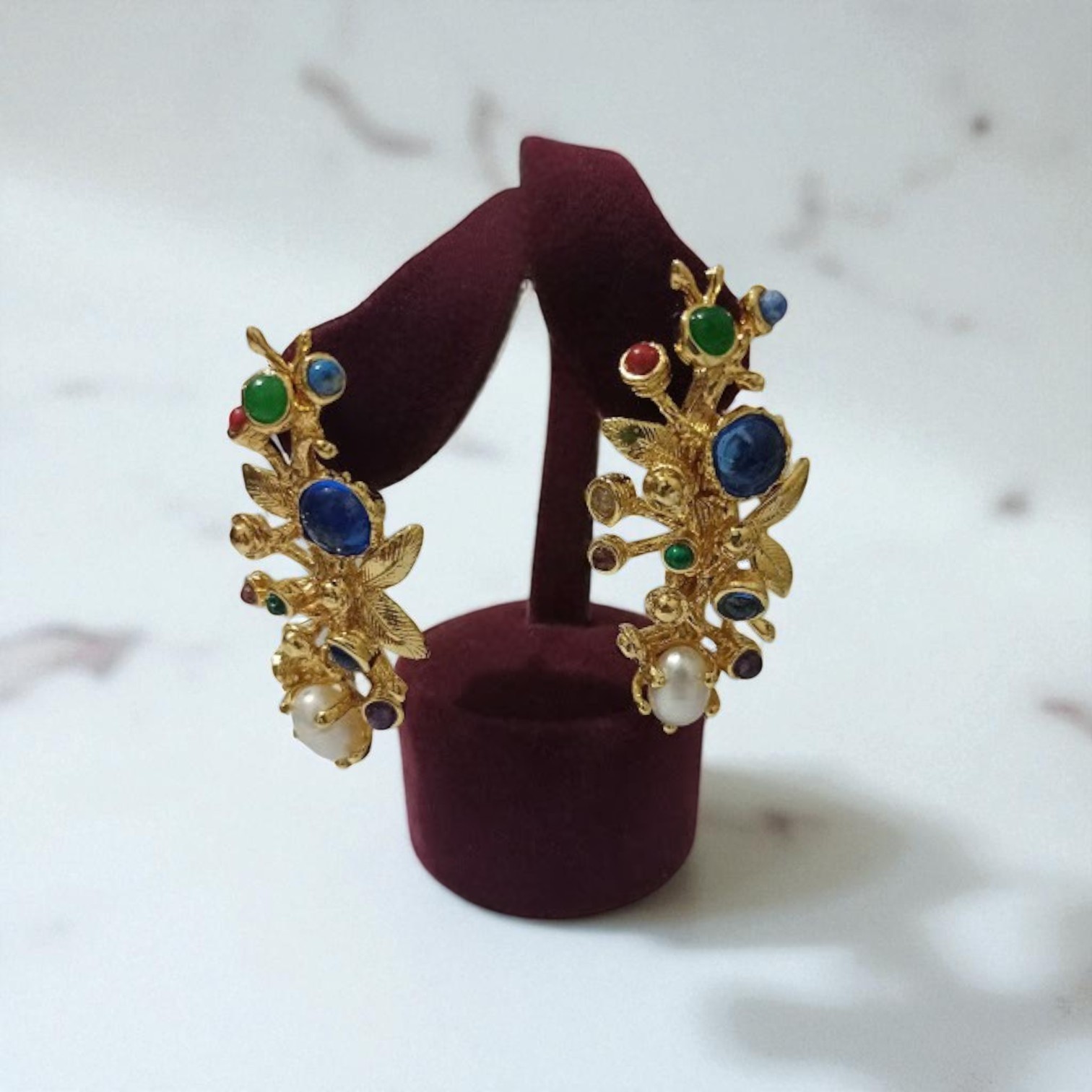 Handmade Gold Plated Natural Pearl and Stone Set