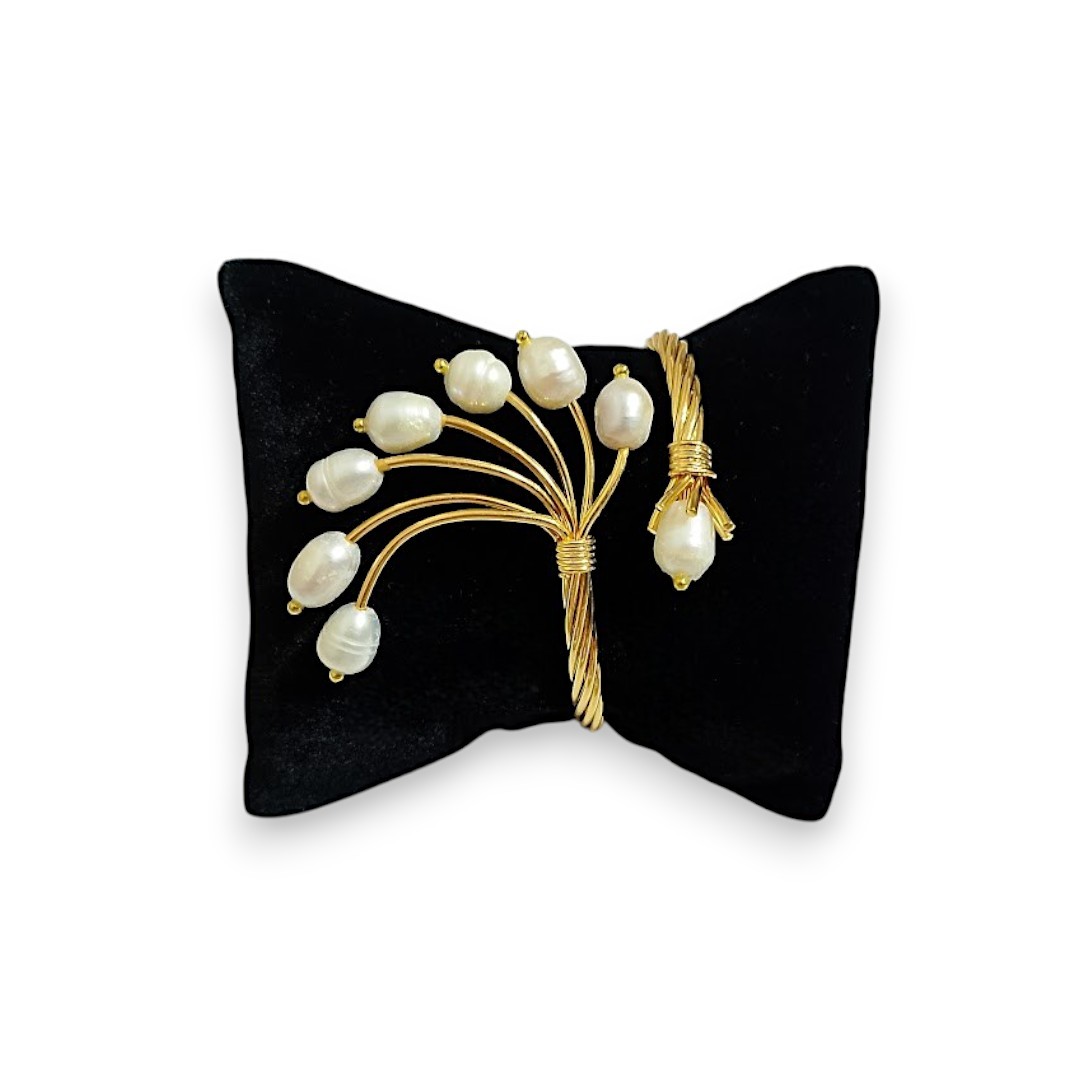 Gold Plated Natural Pearl Fan Model Set