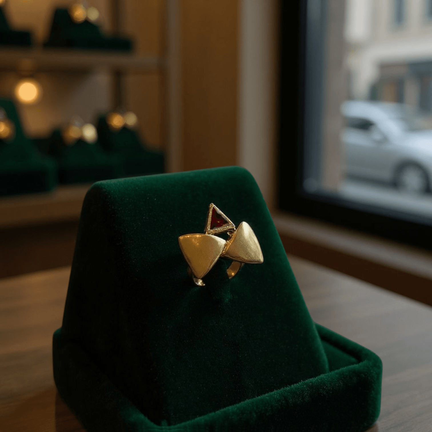 Gold Plated Triangle Zircon  Rings - Claret Red