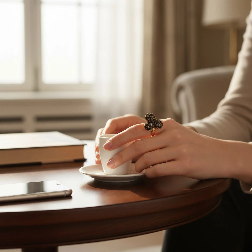 Altın Kaplamalı Yarım Zirkon Toplu Yüzük - Siyah