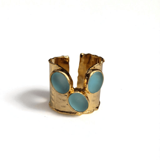 Gold Plated Cat's Eye Oval Stone Cuff Set