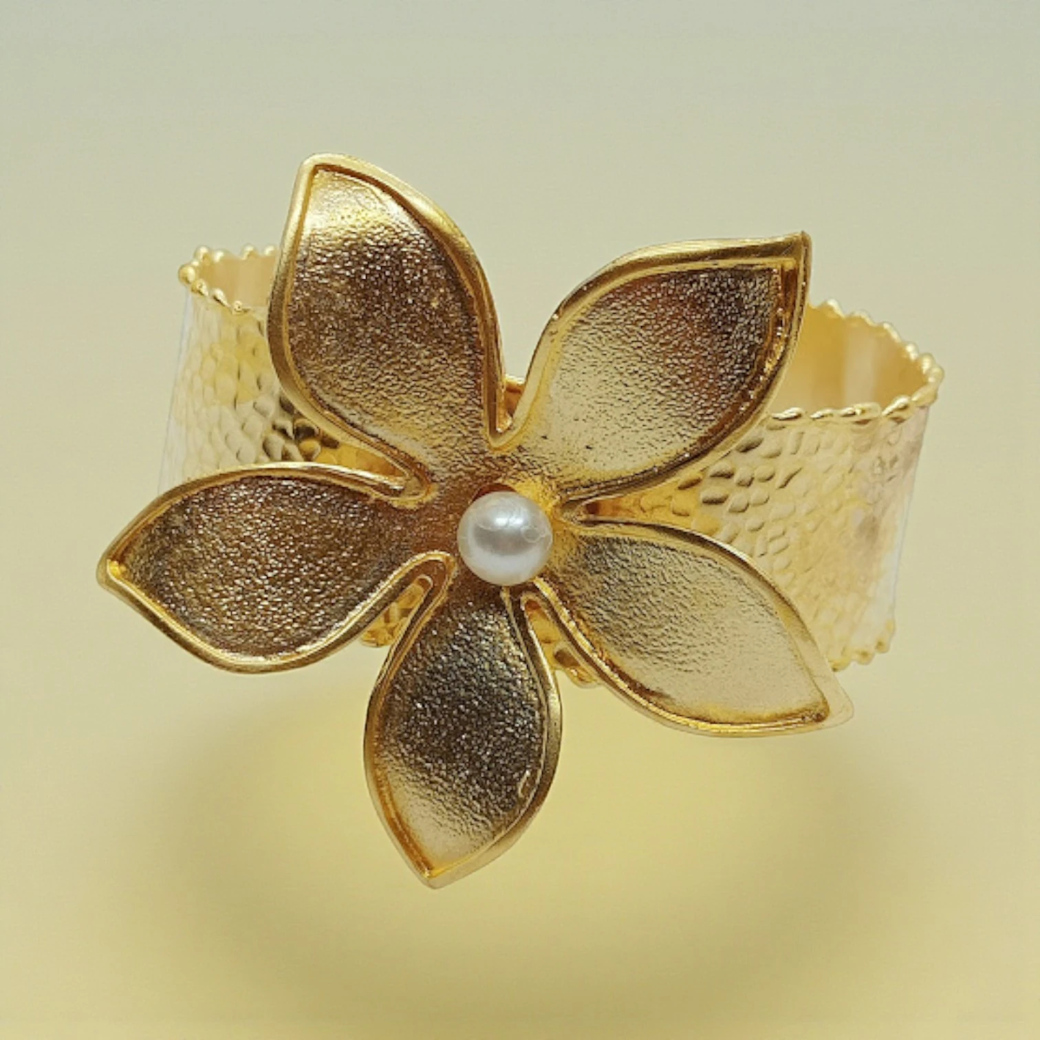 Gold Plated Natural Pearl Floral Cuff Bracelet