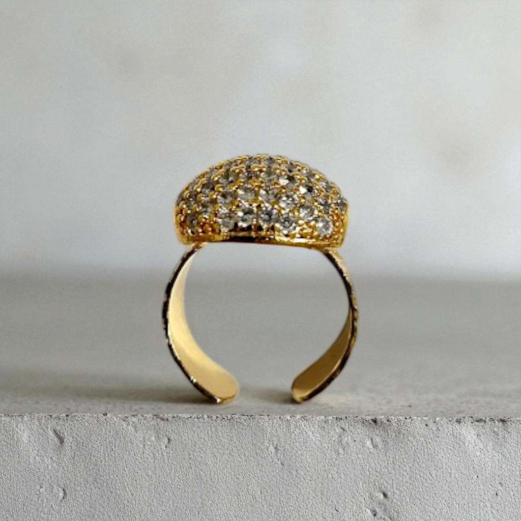 Gold Plated Zircon Stone Bombe Model Ring - Beyaz
