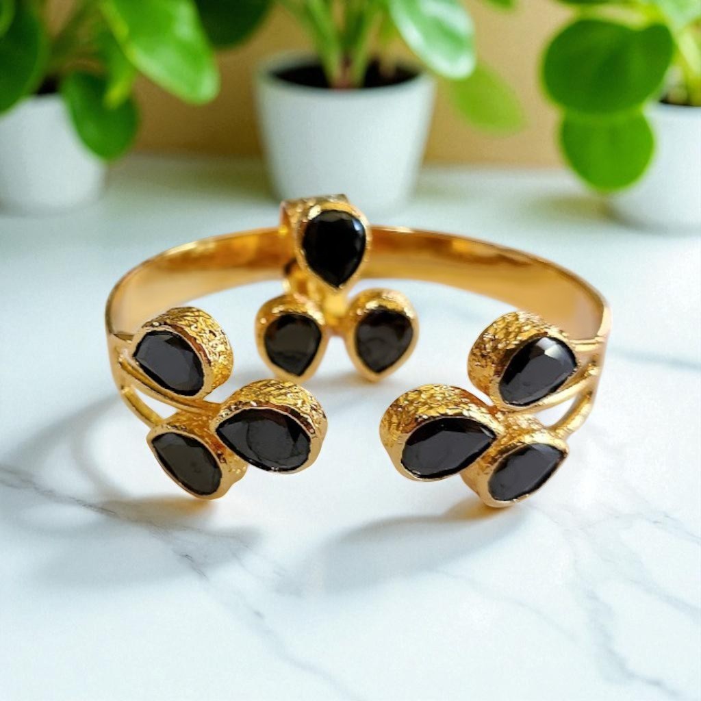 Gold Plated Zircon Drop Stone Set - black