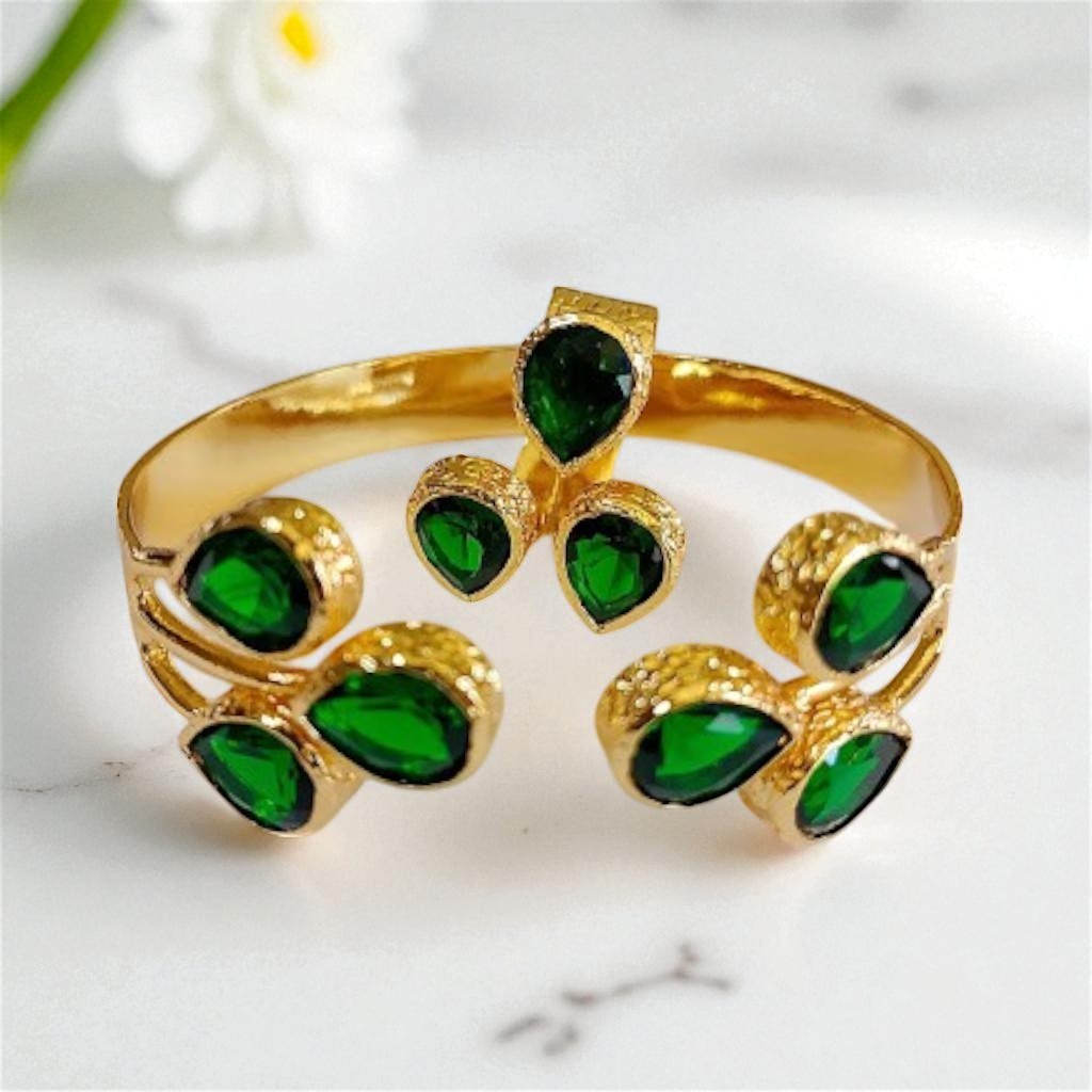 Gold Plated Zircon Drop Stone Set - Green