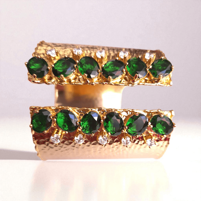 Gold Plated Zircon Drop Stone Cuff Set