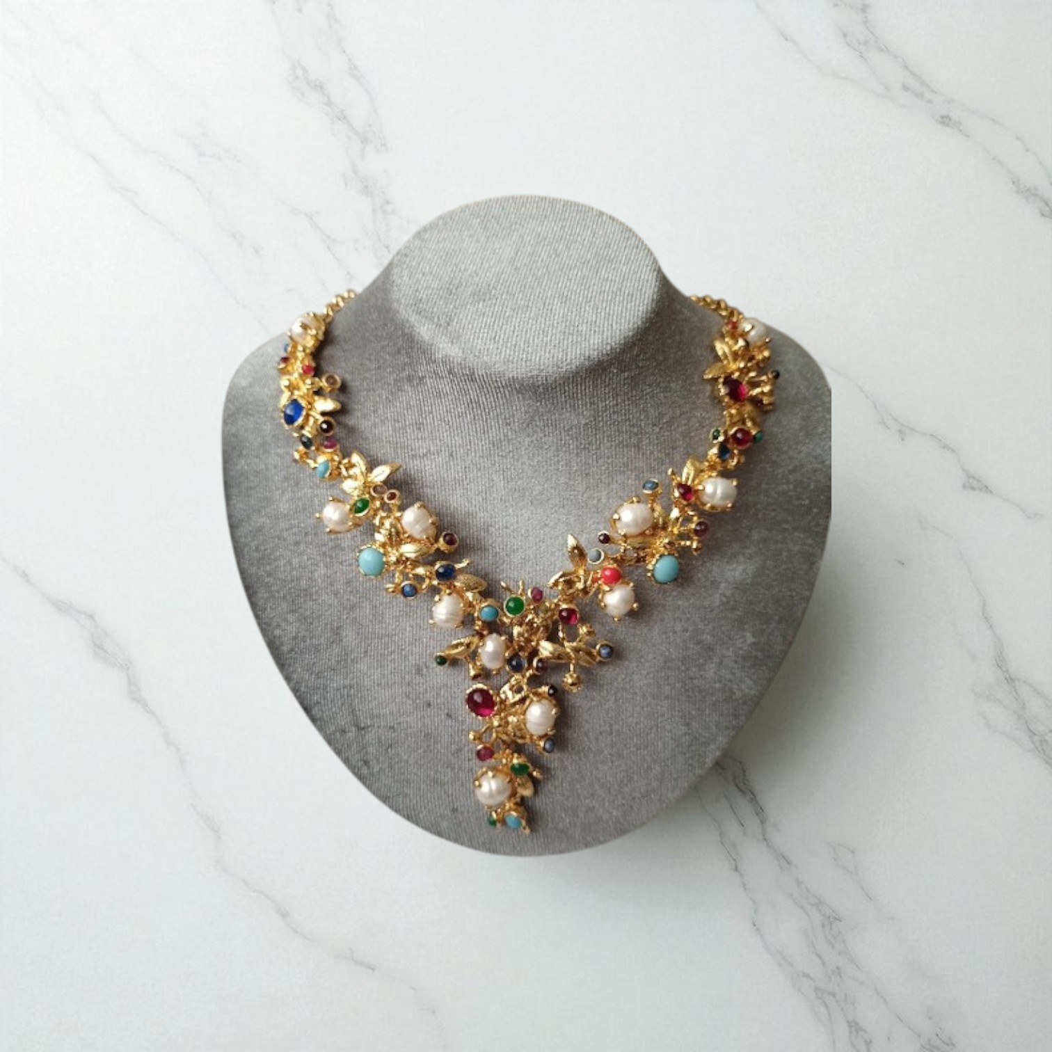 Handmade Gold Plated Natural Pearl and Stone Set