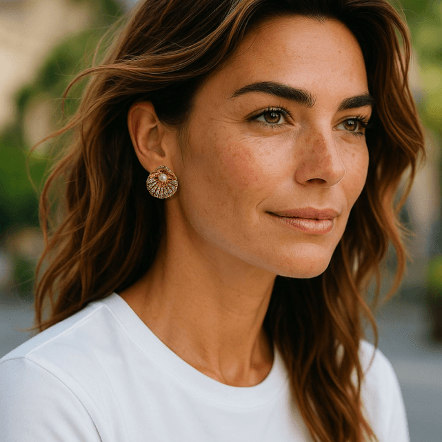 Gold-Plated Seashell Design Earrings - White pearl