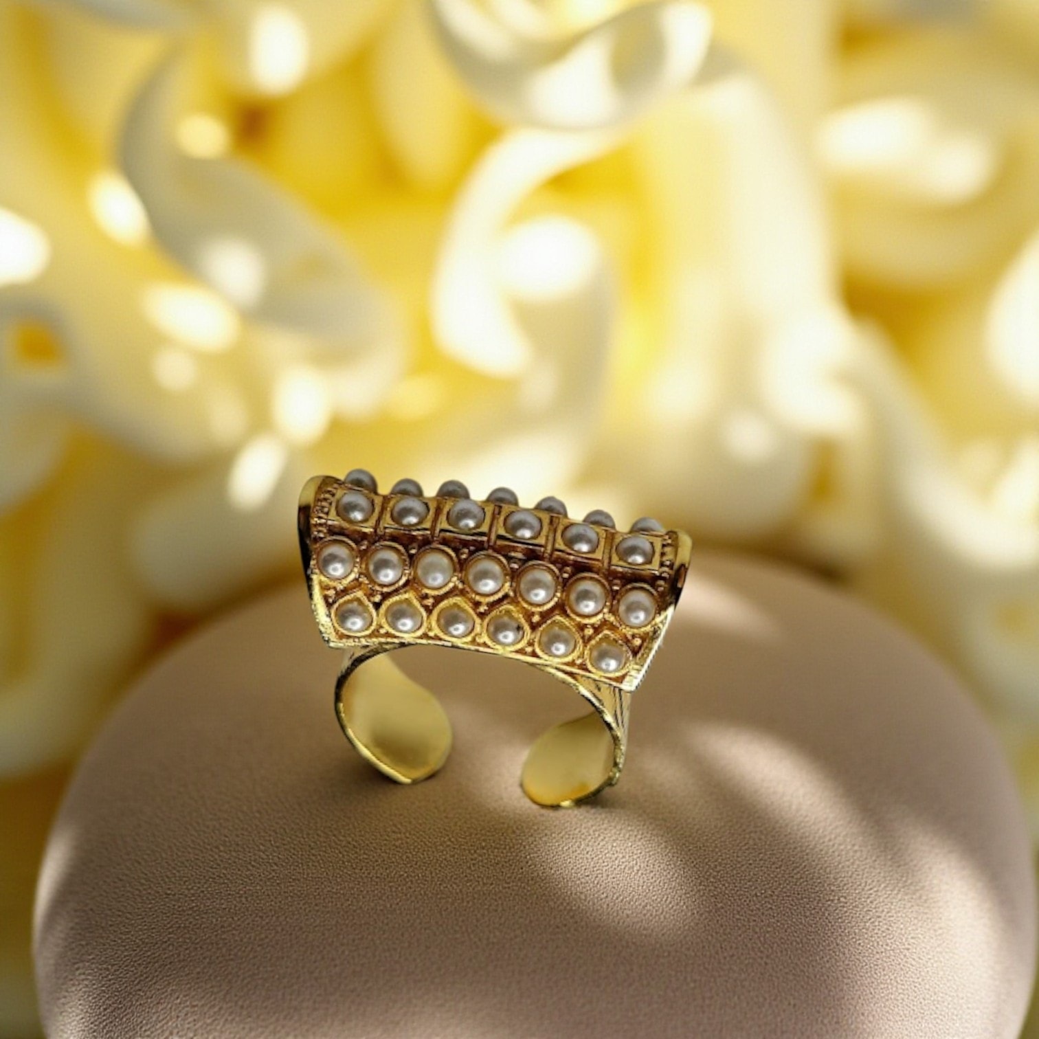 Gold Plated Pearl Bamboo Ring