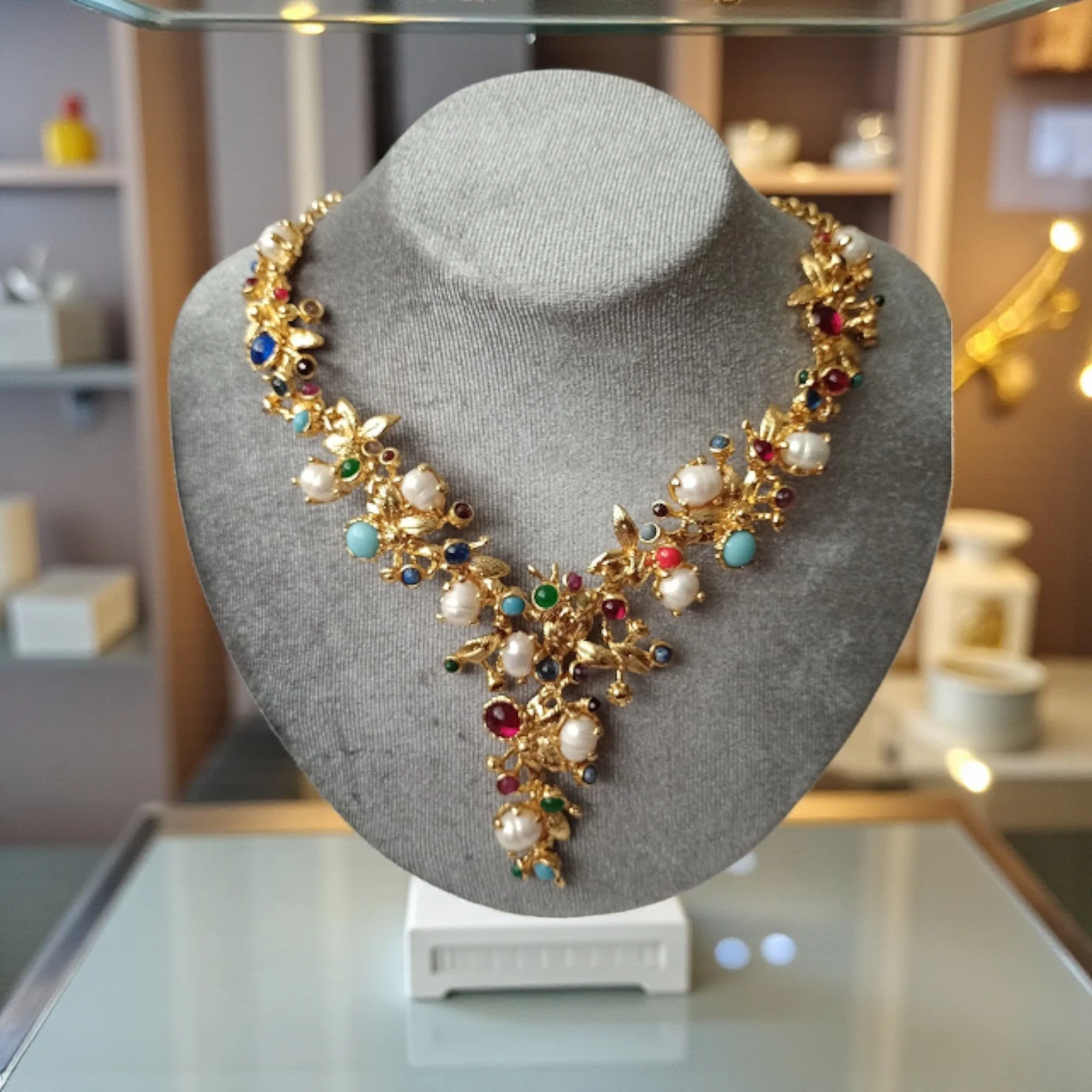 Elyapımı Altın Kaplamalı Doğal İncili Kolye