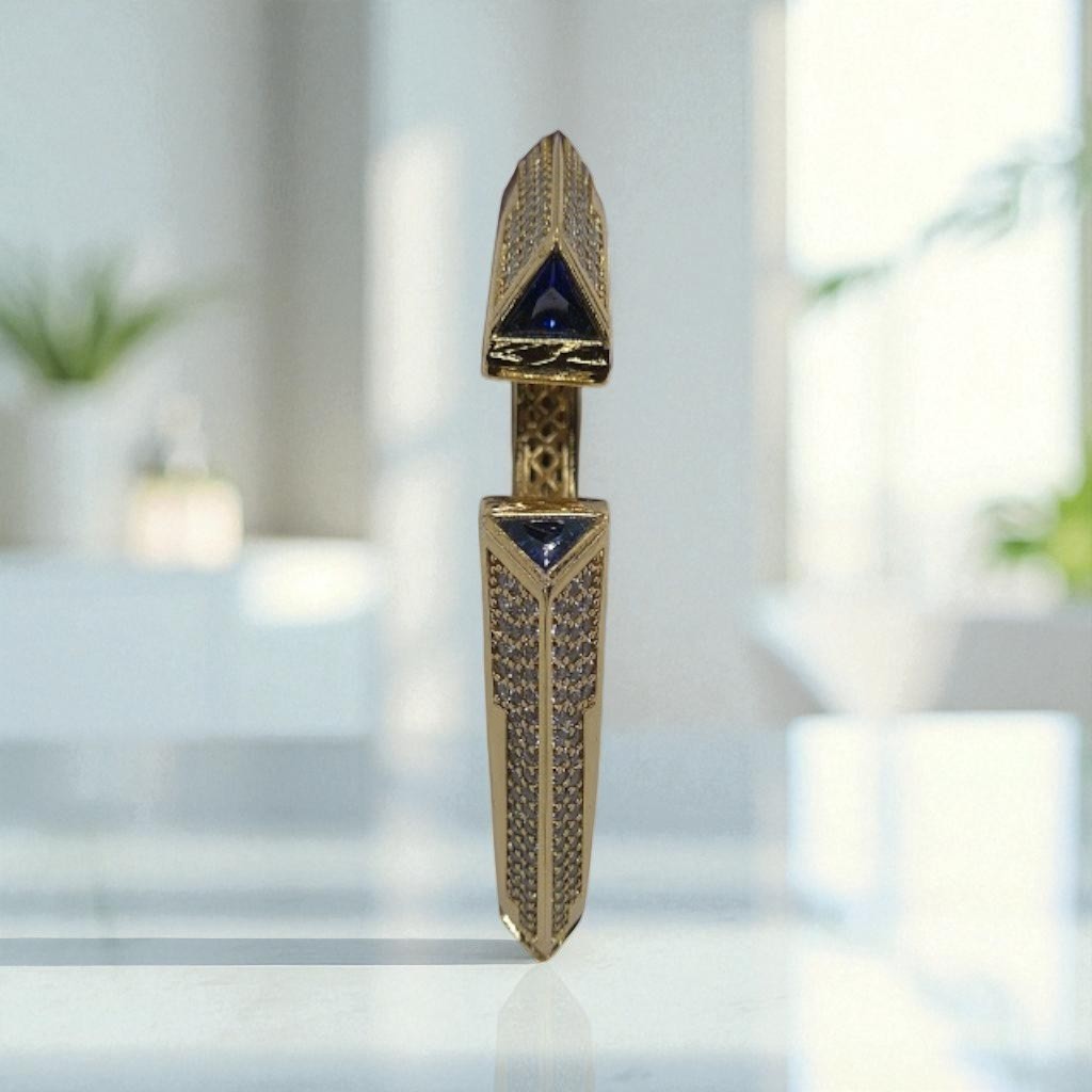 Triangle Model Gold Plated Zircon Stone Cuff Bracelet - Navy blue