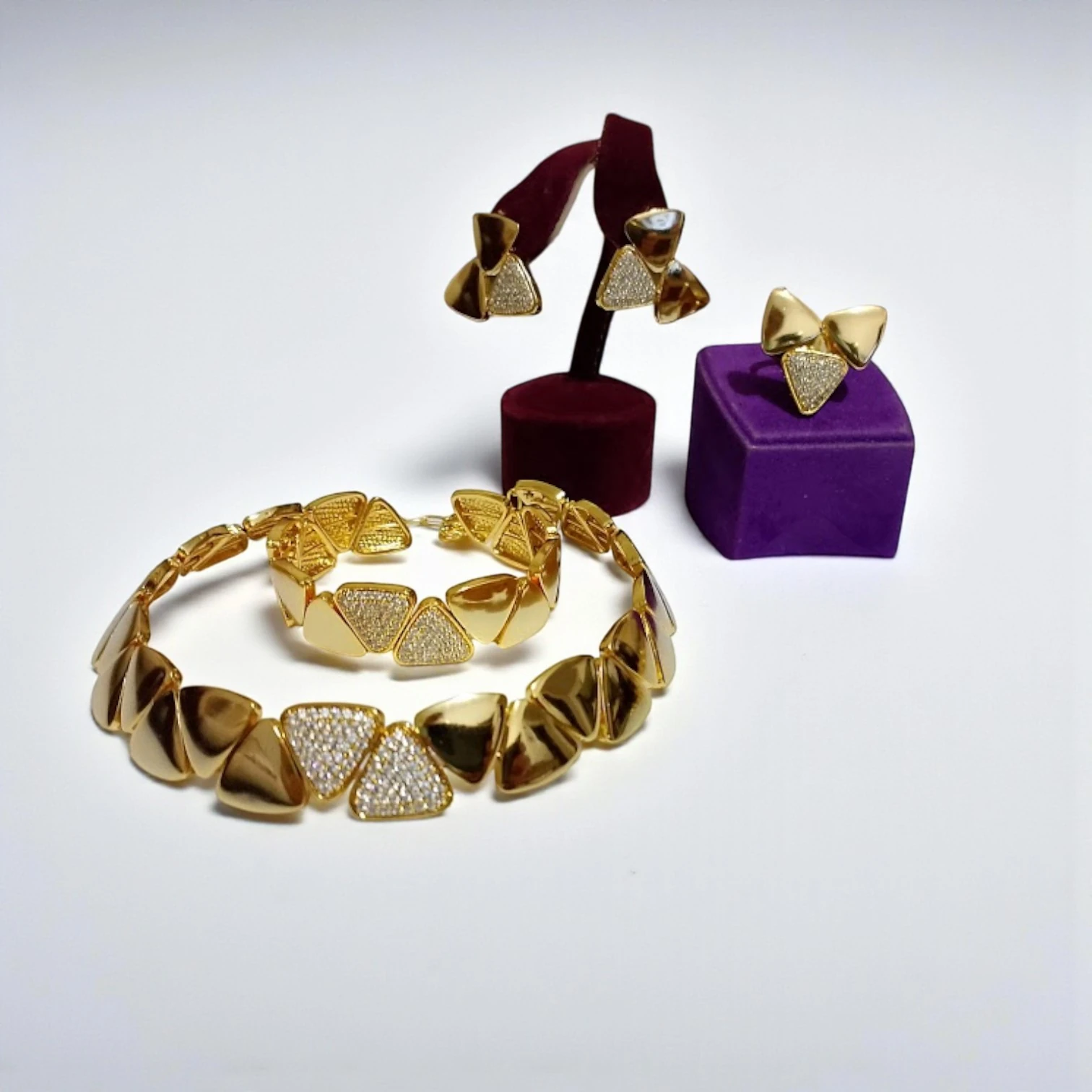 Gold Plated Zircon Stone Triangle Set