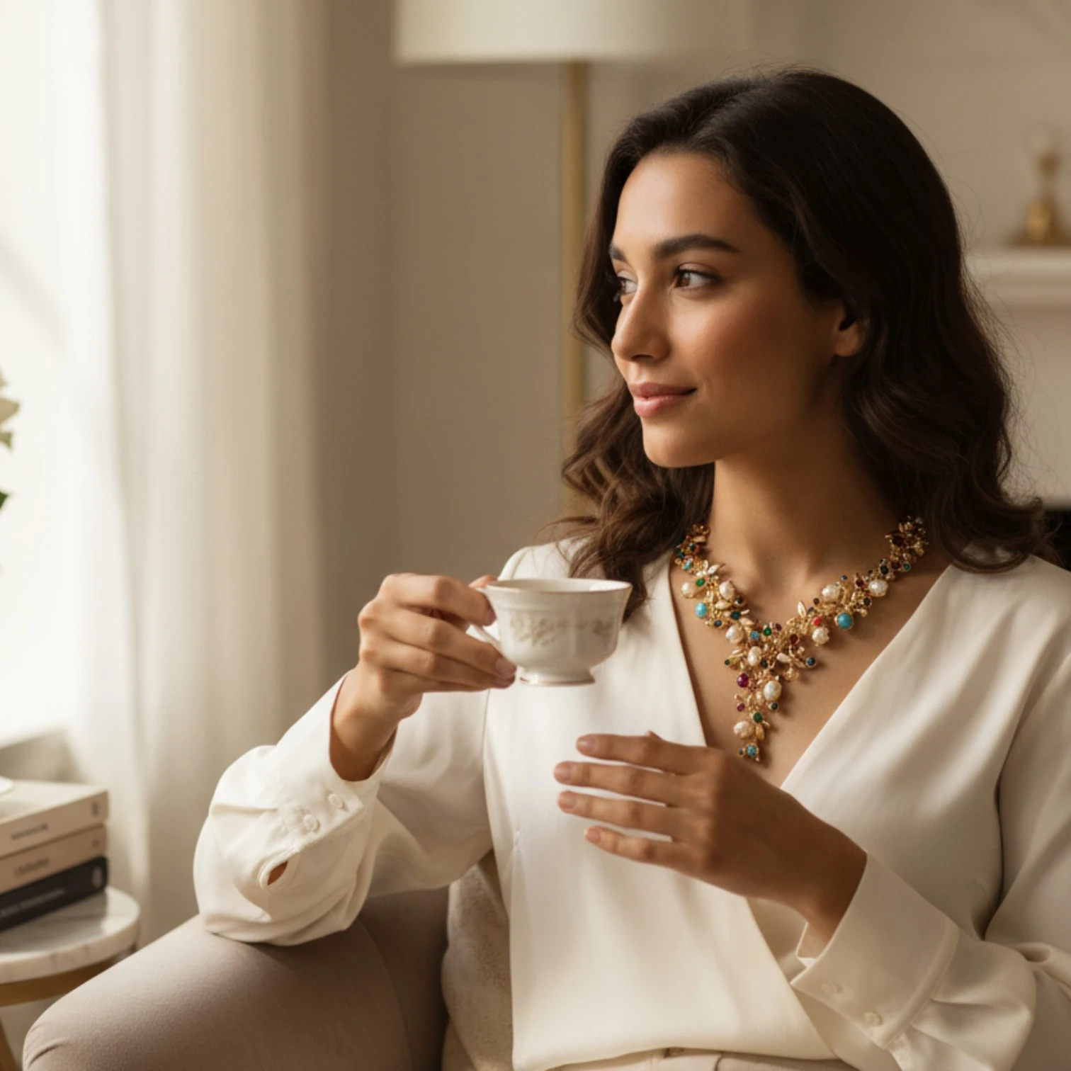 Elyapımı Altın Kaplamalı Doğal İncili Kolye