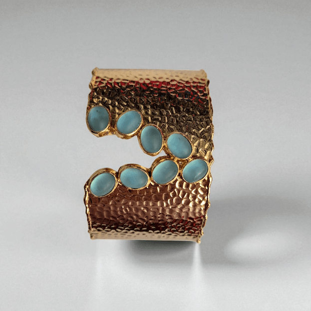 Gold Plated Cat's Eye Oval Stone Cuff Set