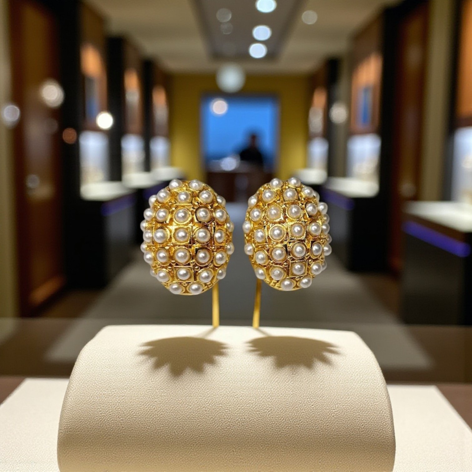 Gold Plated Dome Model Pearl Earrings