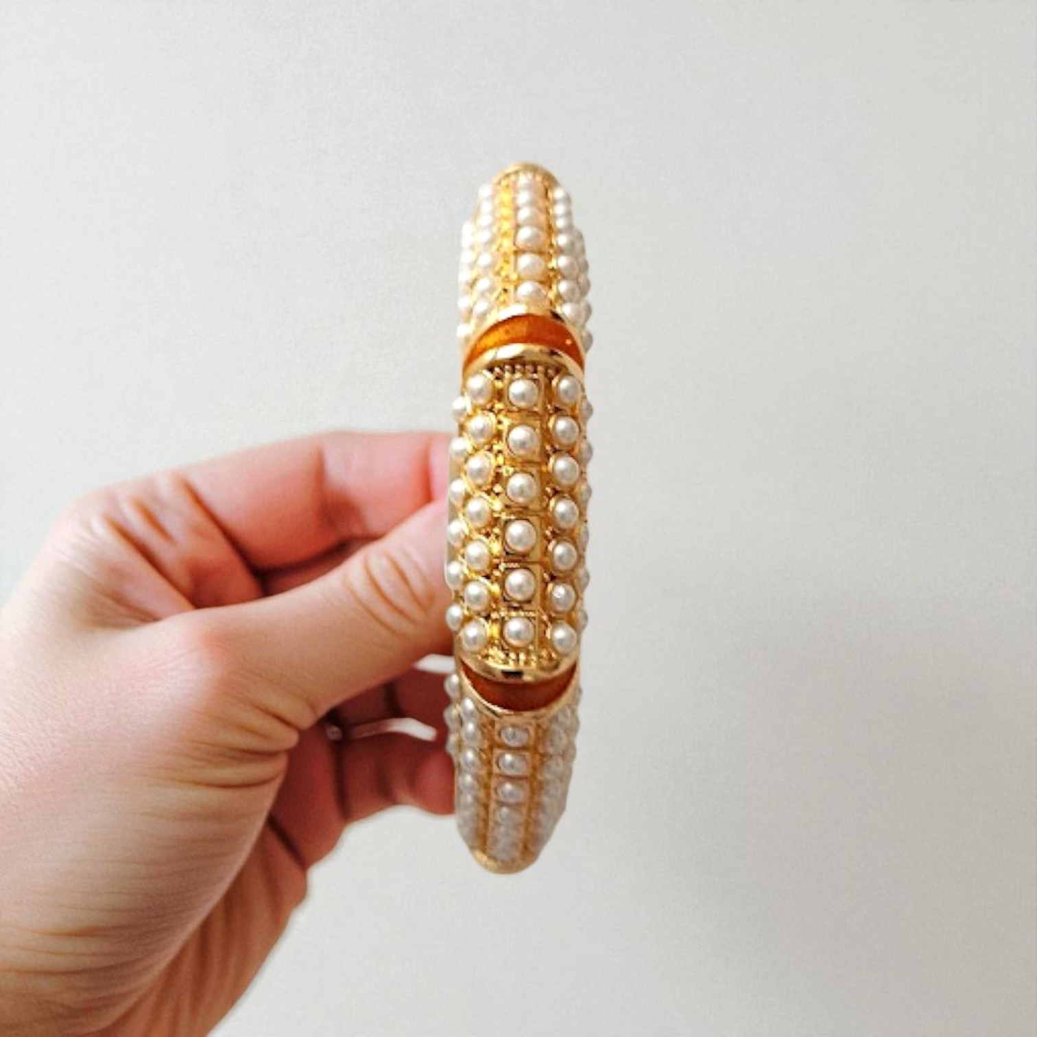 Bamboo Model Bracelet with Geometric Patterns and Pearl Details