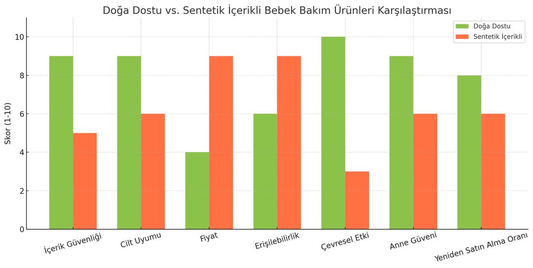 Doğa Dostu ve Sentetik İçerikli Bakım Ürünleri Karşılaştırmalı Grafiği 