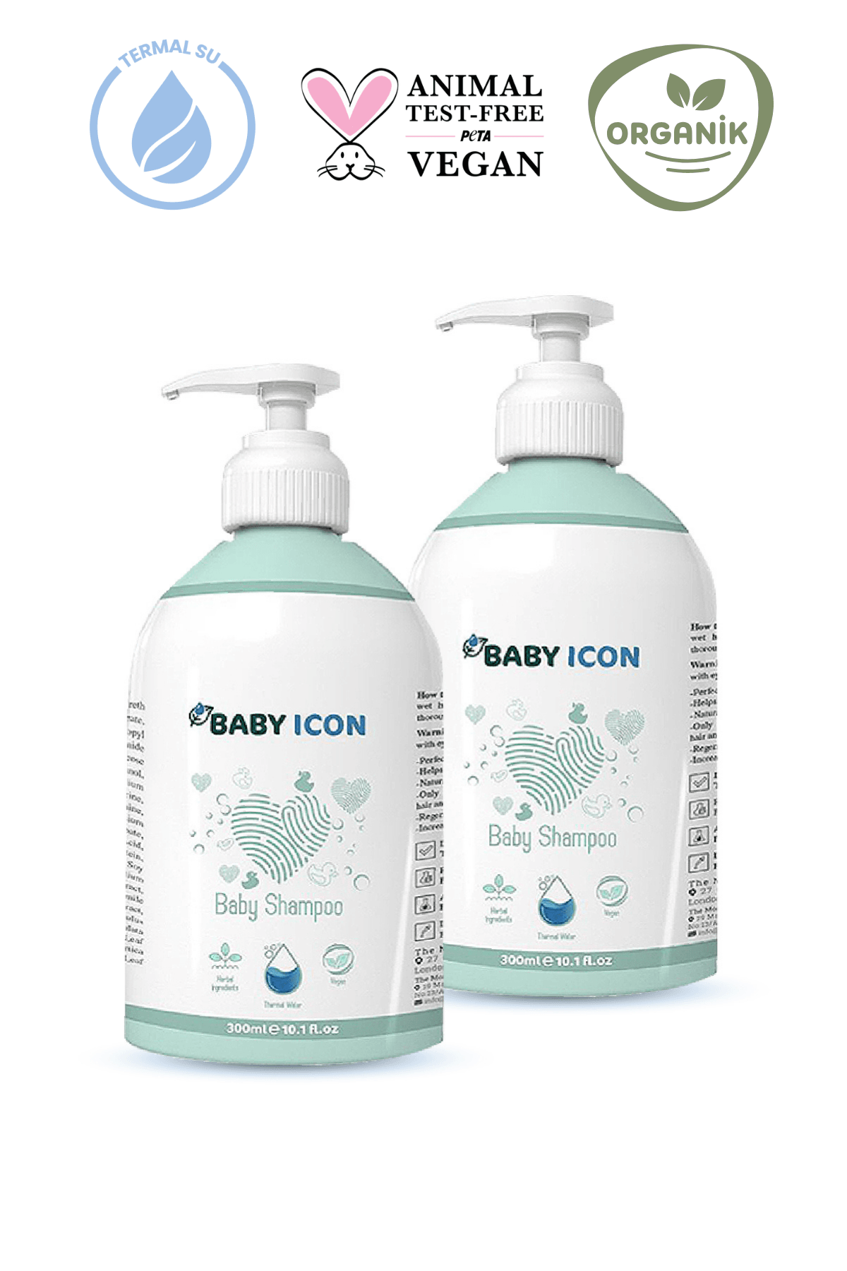 Baby Icon Organik Vegan Saç ve Vücut Bebek Şampuanı 300 ml 2'li Paket