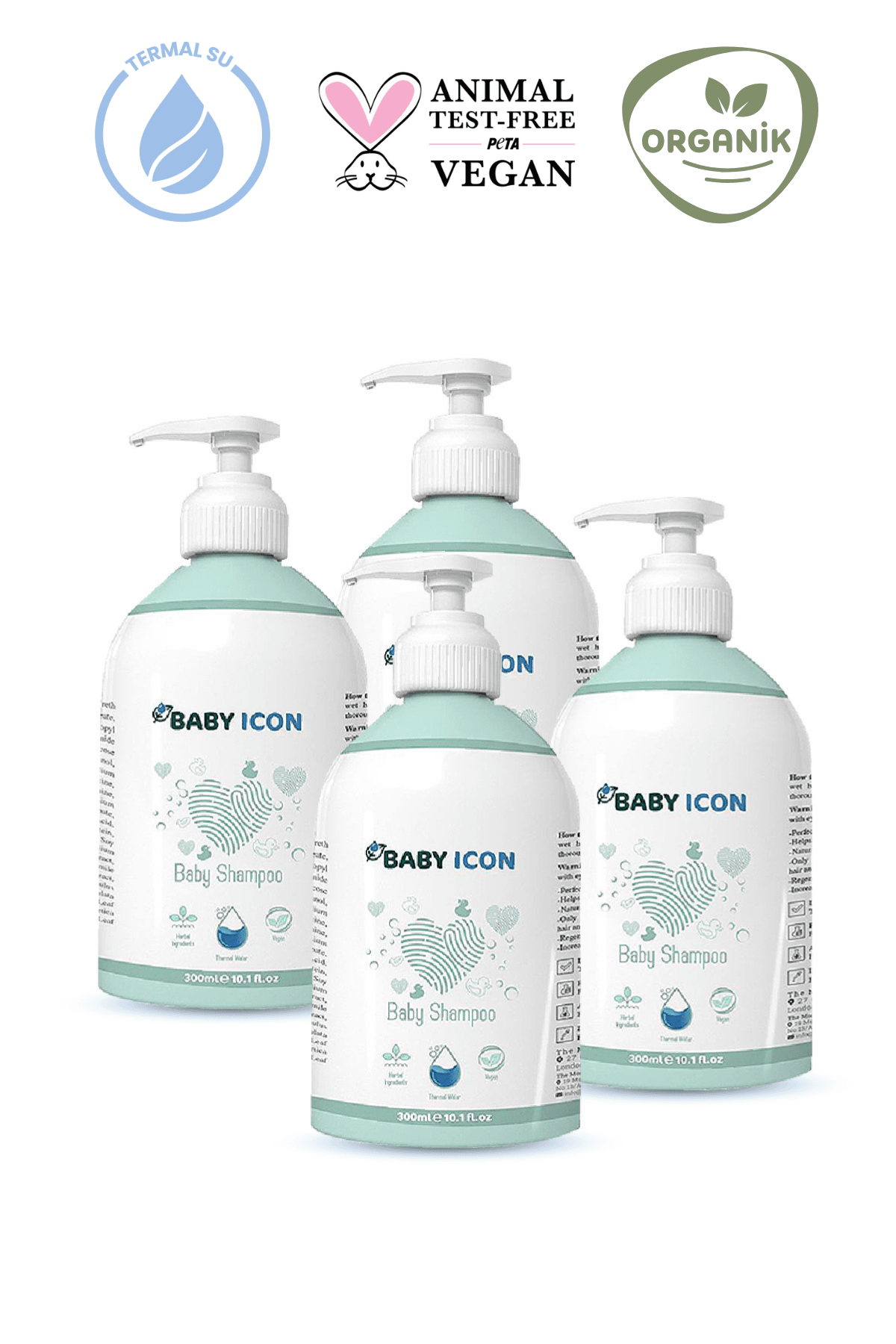 Baby Icon Organik Vegan Saç ve Vücut Bebek Şampuanı 300 ml 4'lü Paket