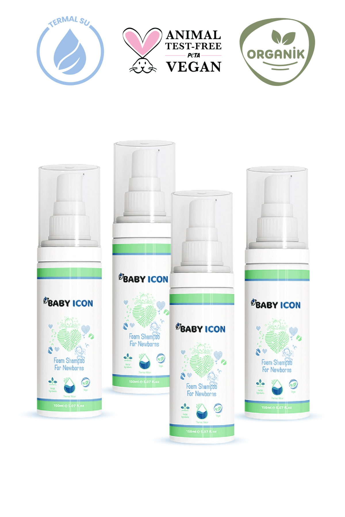 Baby Icon Organik Vegan Yenidoğan Köpük Şampuan 150 ml 4'lü Paket