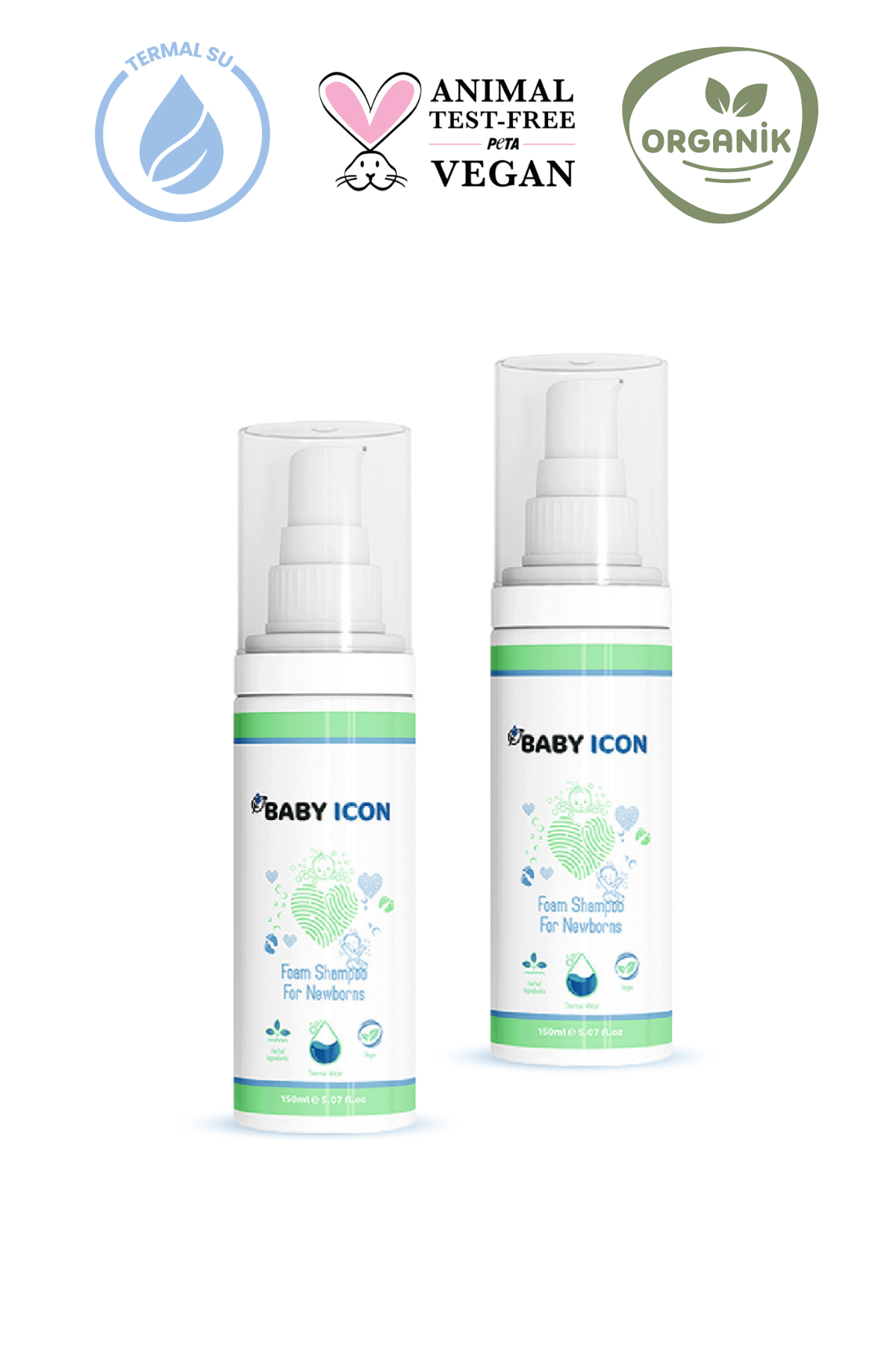 Baby Icon Organik Vegan Yenidoğan Köpük Şampuan 150 ml 2'li Paket