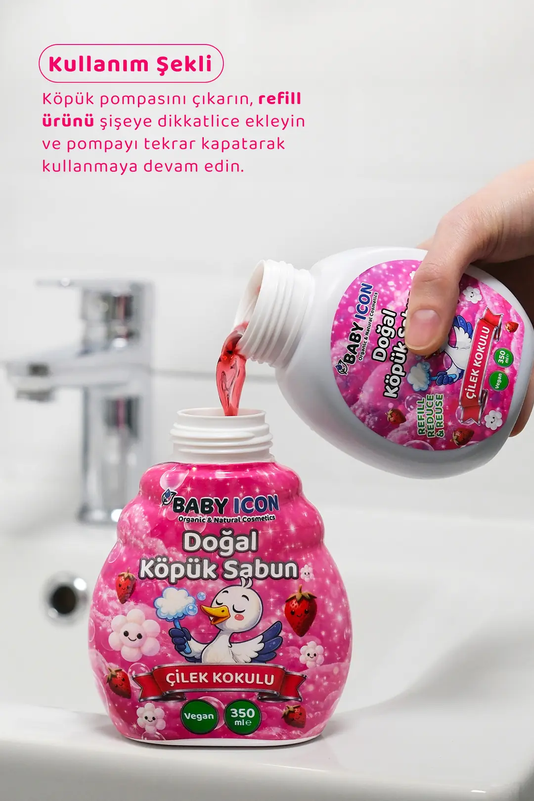 3lü Yedek Dolum - Baby Icon Doğal Çocuk Köpük Sabun 350 ml Çilek