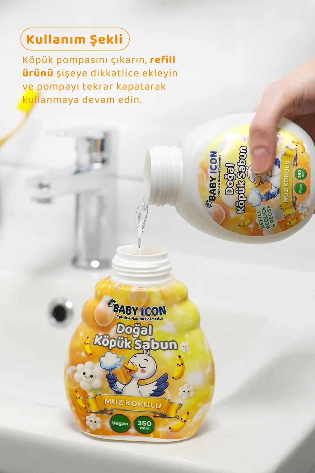 5li Yedek Dolum - Baby Icon Doğal Çocuk Köpük Sabun 350 ml Muz Kokulu