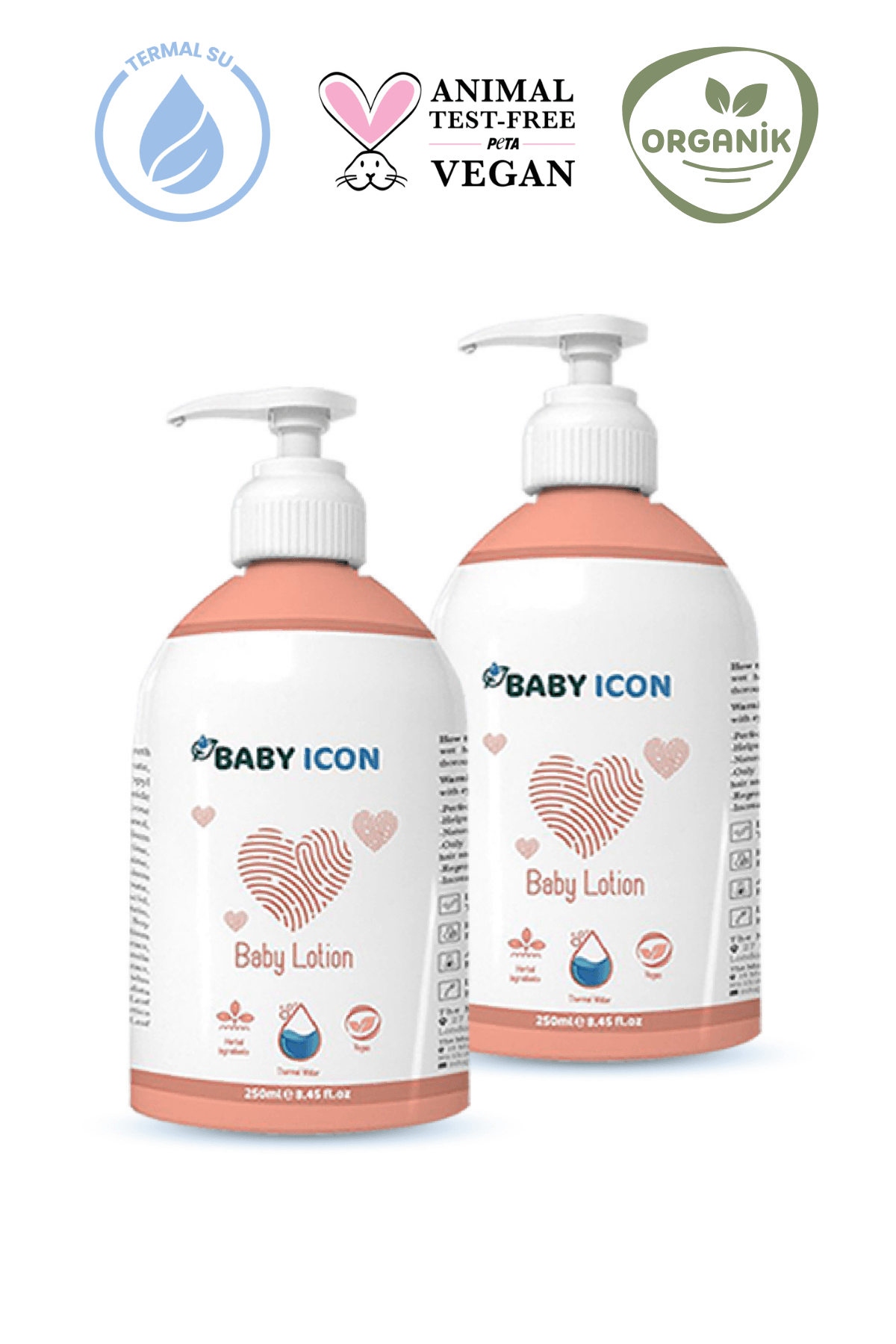 Baby Icon Organik Vegan Nemlendirici Yüz Ve Vücut Bebek Losyonu 250 ml 2'li Paket