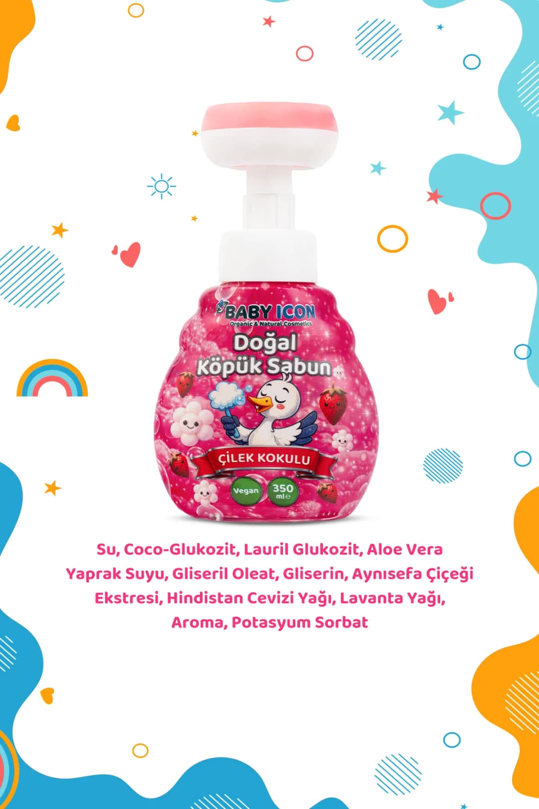 m.yiさま専用⭐︎BODY ARCHI BABY SKIN SOLUTION Doğal Vegan Çilekli Çiçek Şekilli Köpük El Sabunu -Babyicon